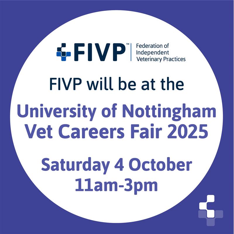 Image: Text reads 'FIVP will be at the University of Nottingham Vet Careers Fair 2025 Saturday 4 October 11am-3pm'